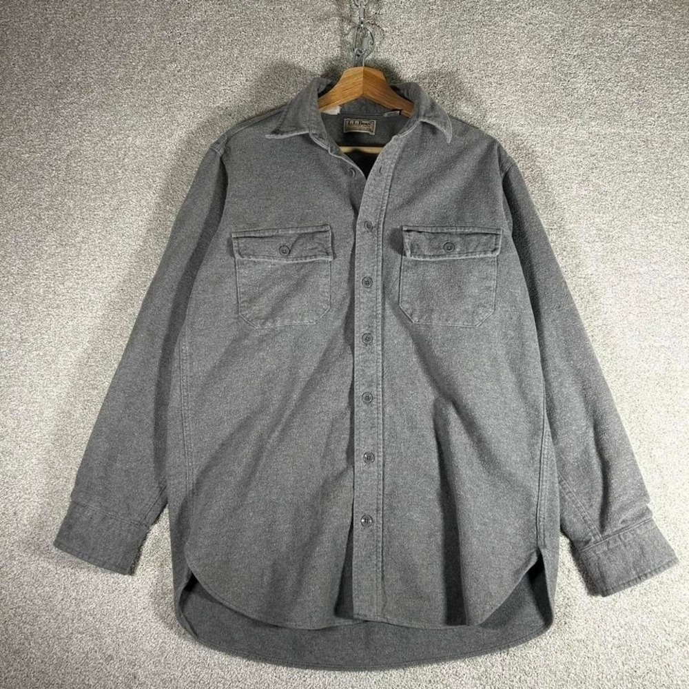 Vintage LL BEAN grey chamois cloth shirt grey thick long sleeve shirt